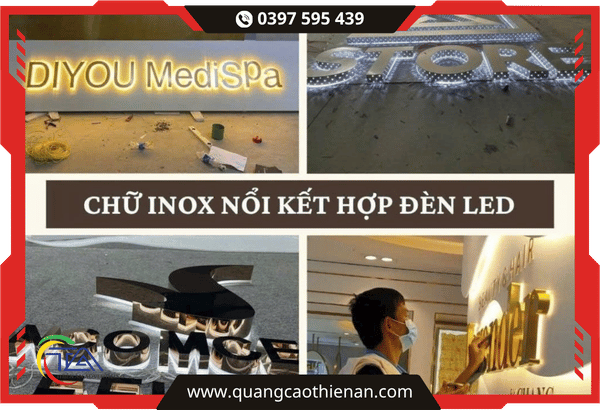 Chữ inox nổi kết hợp đèn LED