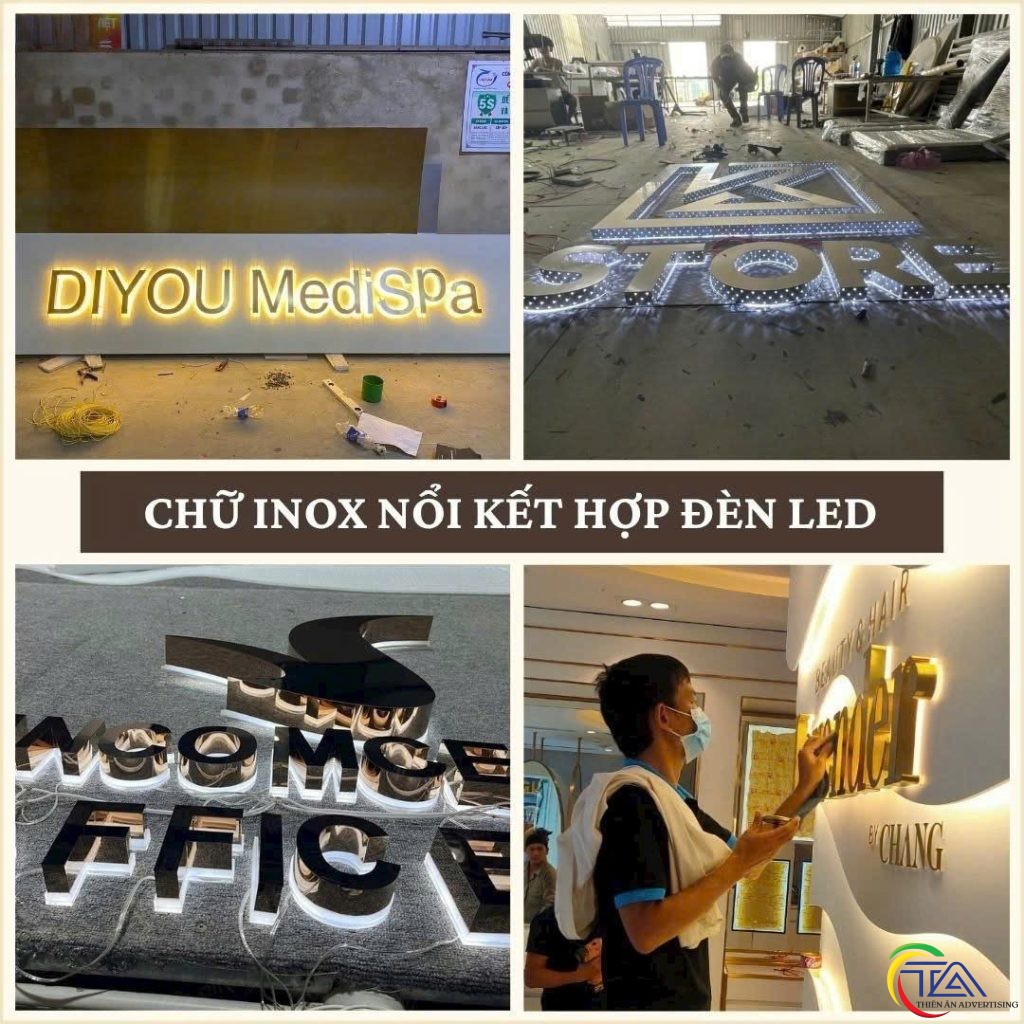 Chữ inox nổi kết hợp đèn LED